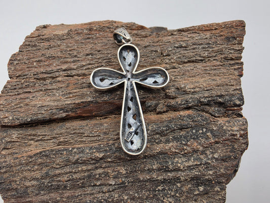 925 Sterling Silver Woven Cross Pendant | Braided Wire Texture | Oxidized Finish | 1.5"