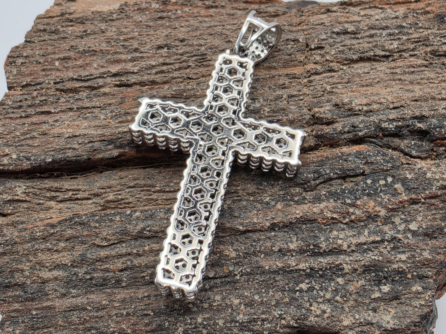 925 Sterling Silver Iced Cross Pendant | Double Row CZ Pave | Classic Silhouette | 1.5"