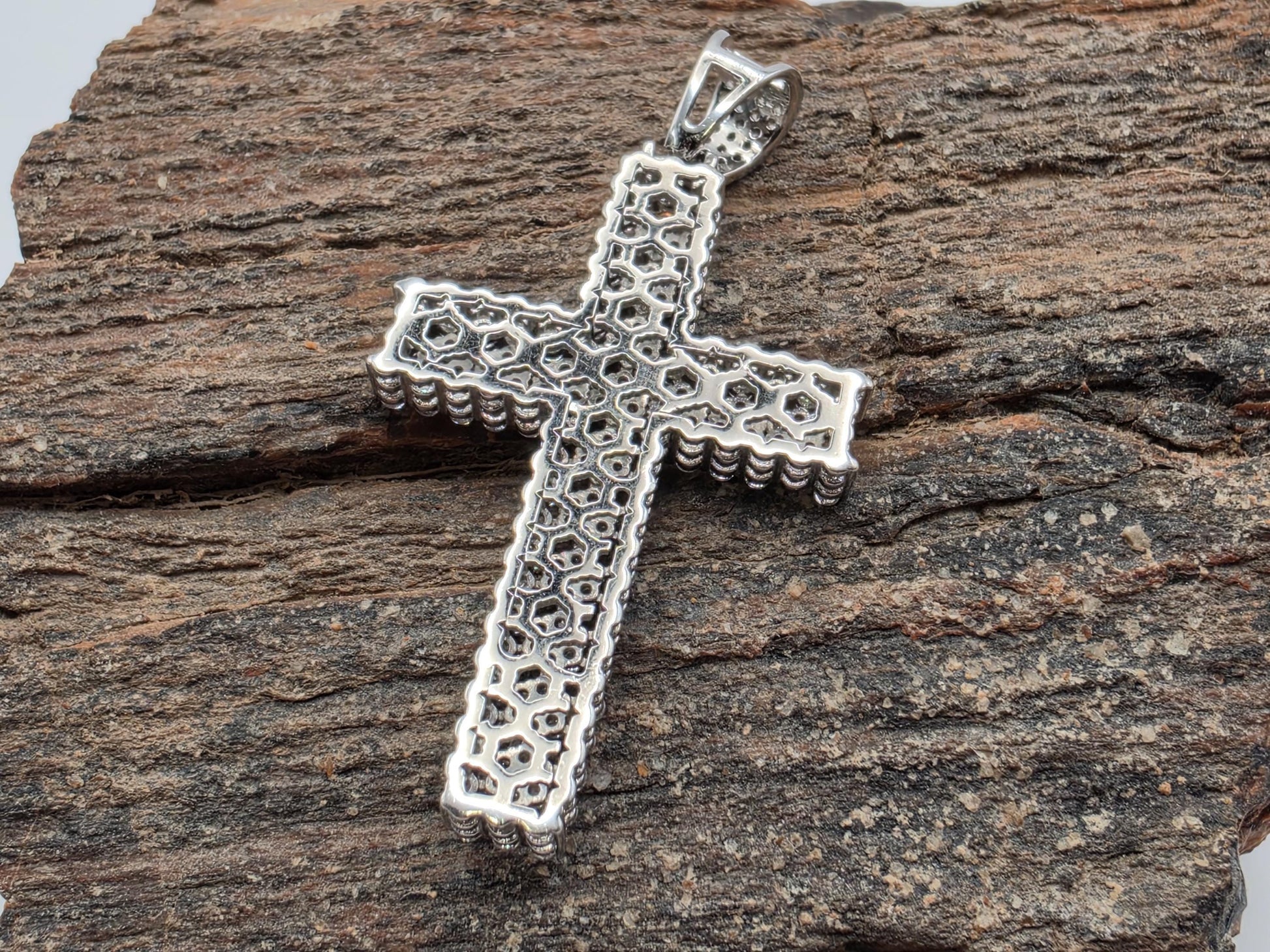 925 Sterling Silver Iced Cross Pendant | Double Row CZ Pave | Classic Silhouette | 1.5"