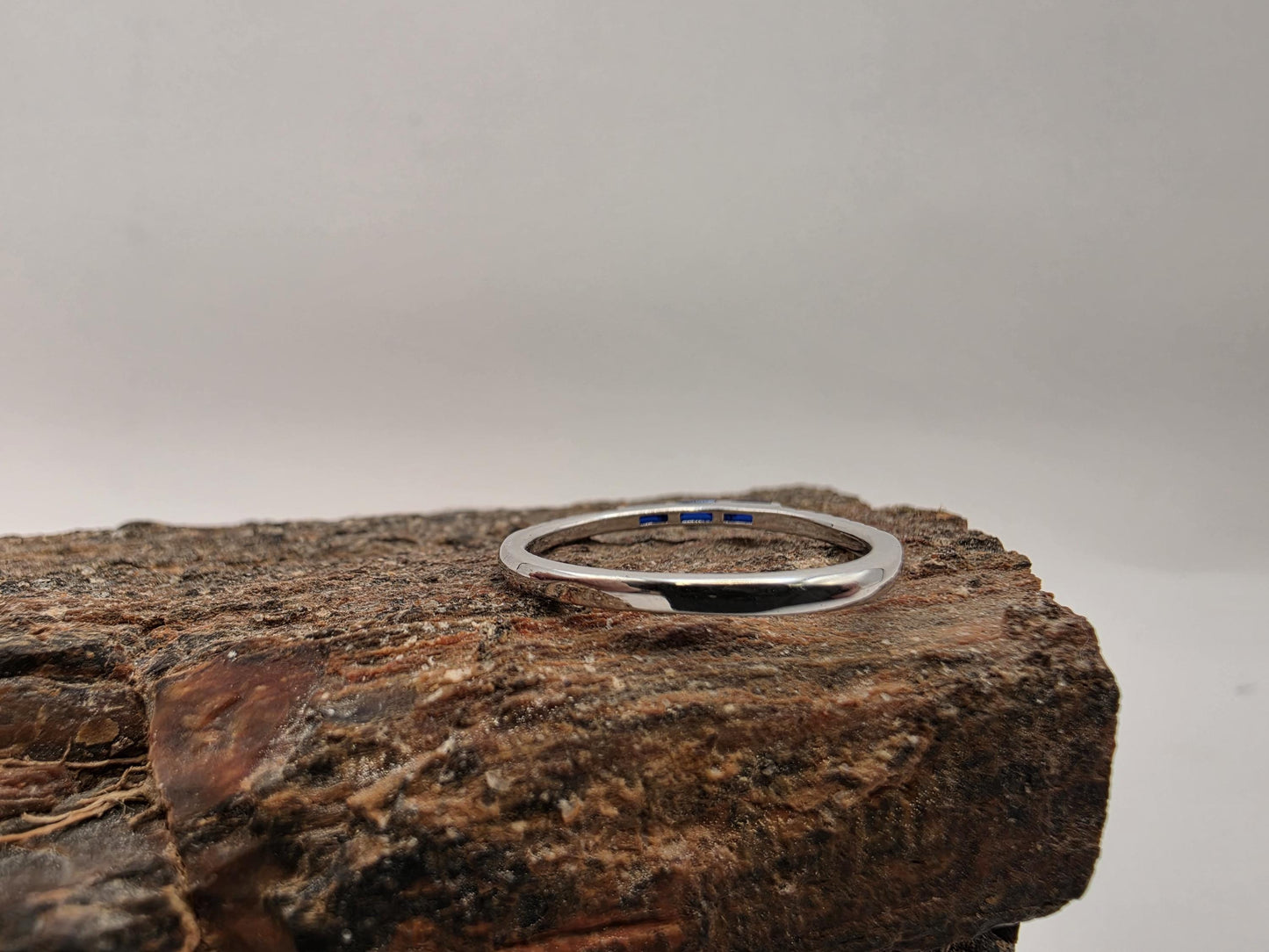 Sterling Silver Blue Baguette and White CZ Eternity Band Ring Size 7.75 Stackable 925 Women 1.4g