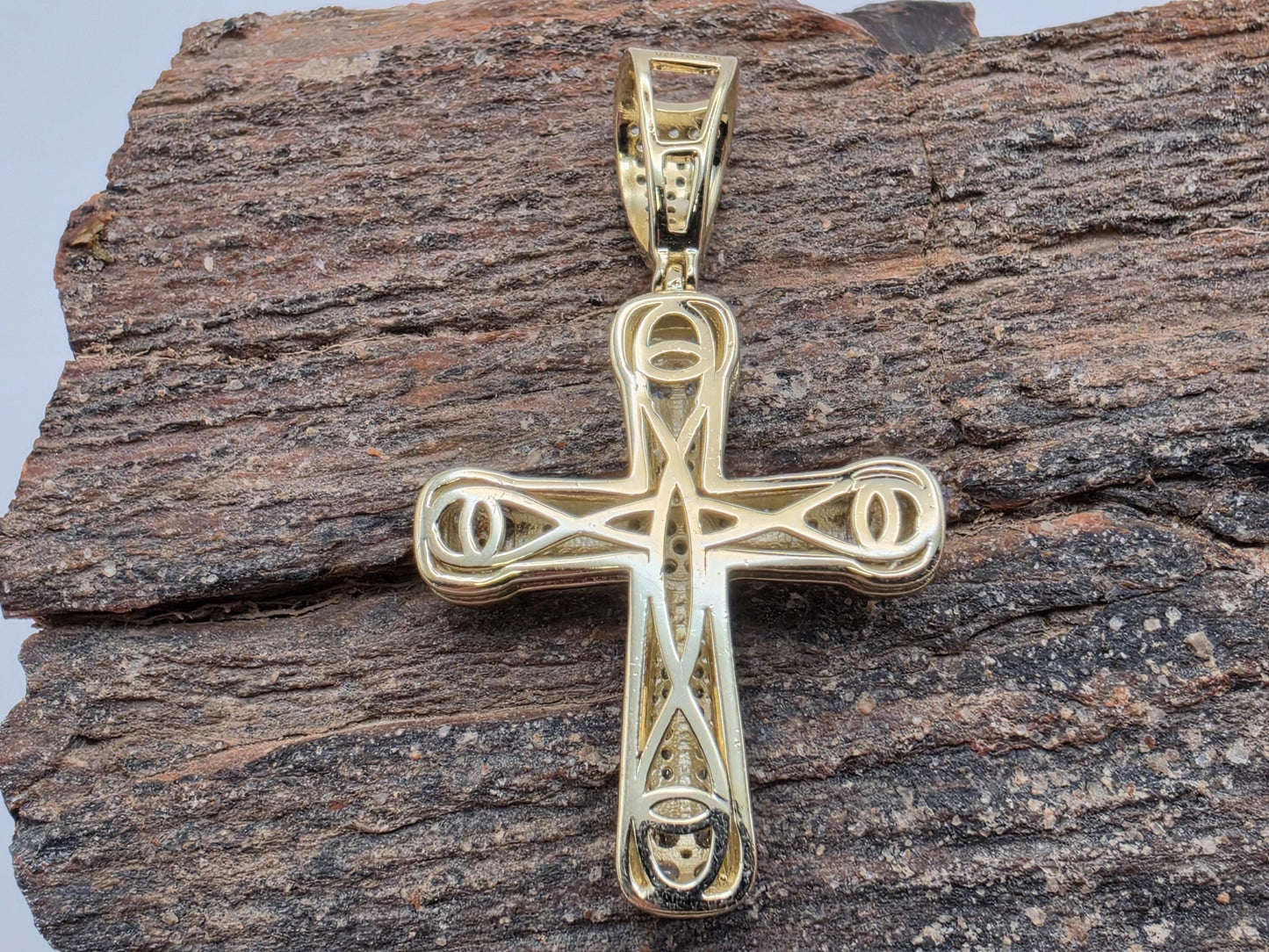 Gold Plated Sterling Silver CZ Cross Pendant | Halo Tip Clusters | Milgrain Arms | 1.25"