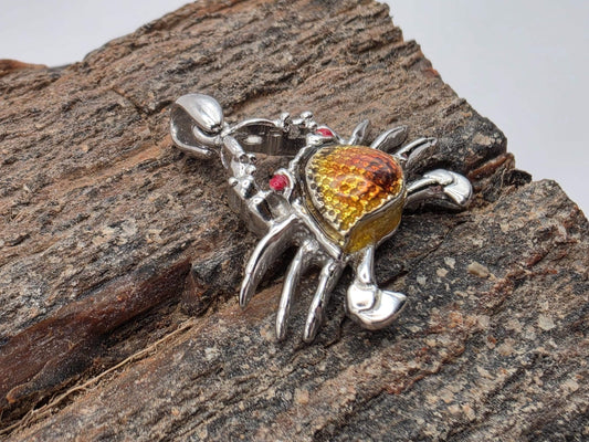 925 Sterling Silver Crab Pendant | Cancer Zodiac Charm | Enamel & CZ Detail