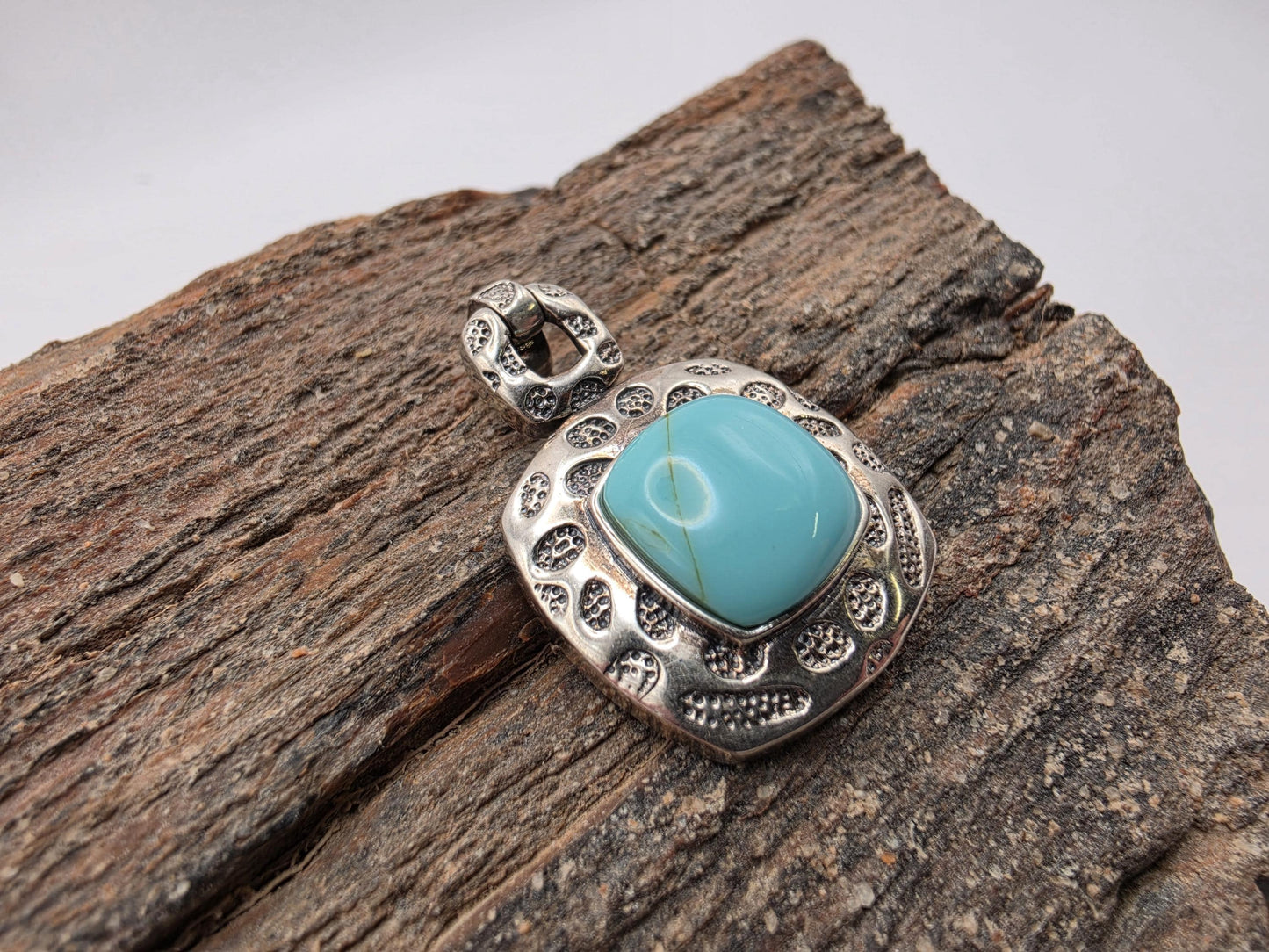 925 Sterling Silver Turquoise Square Pendant | Ornate Dotted Border | 1" Charm |