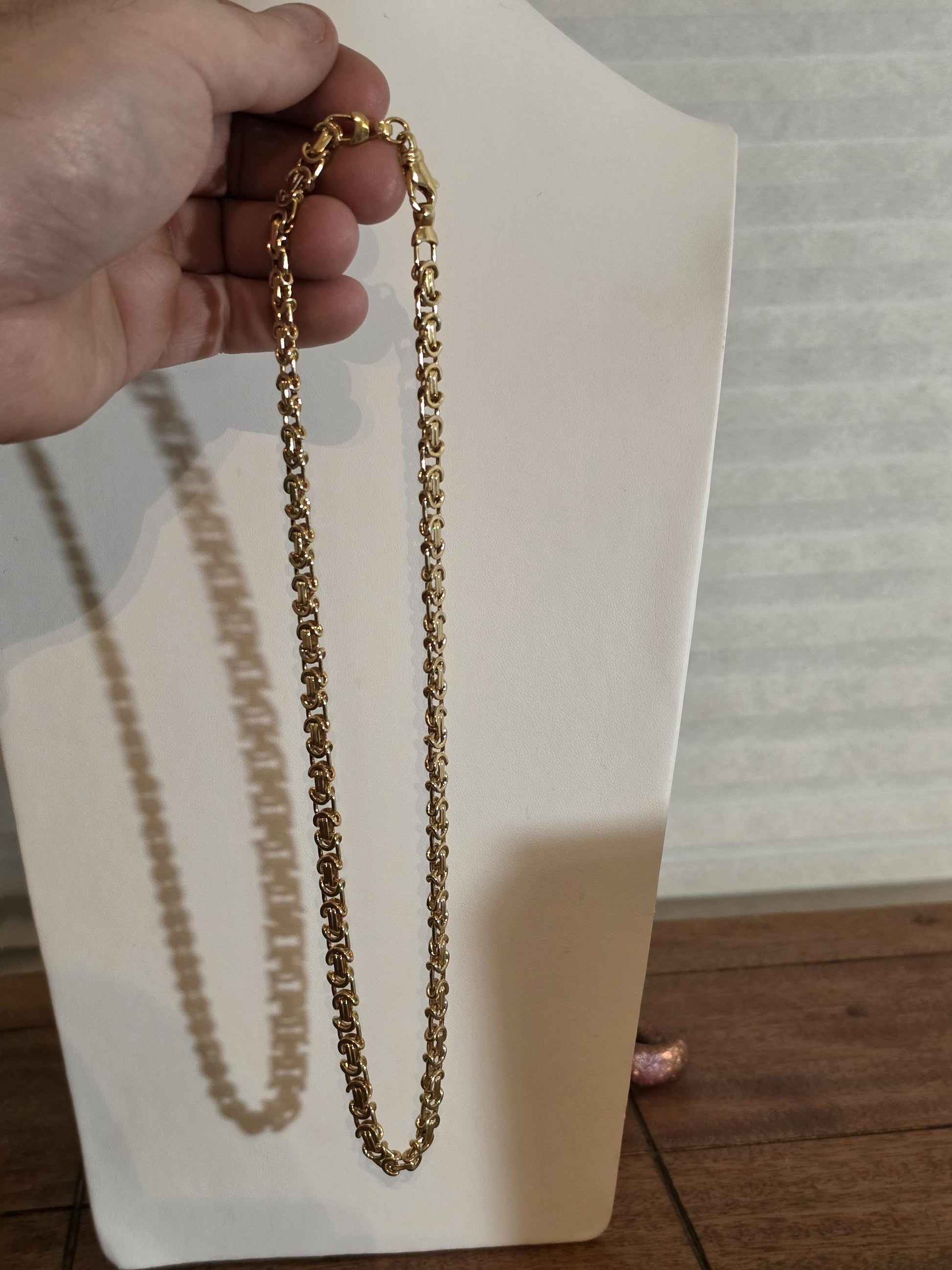 Gold Byzantine Chain Necklace | 20 Inch 925 Sterling Silver | 6mm Gold Plated Byzantine Chain