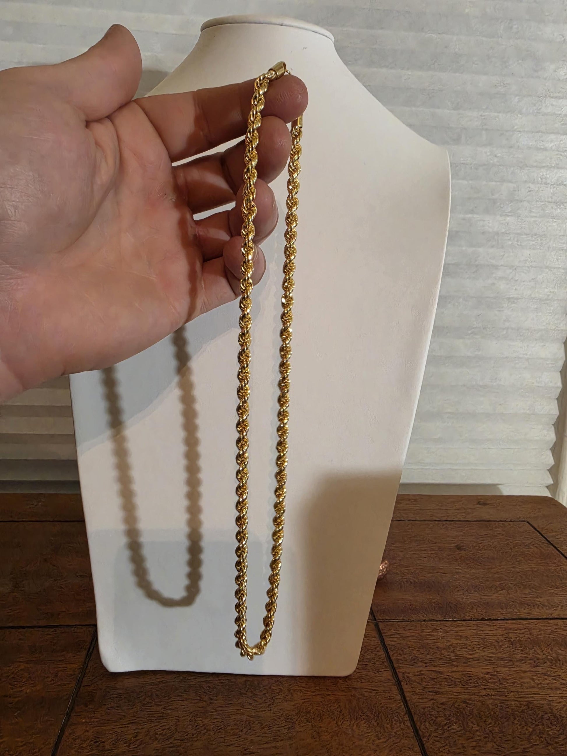 Gold Rope Chain Necklace for Women | 20 Inch 925 Sterling Silver | 3mm Gold Plated Rope Chain