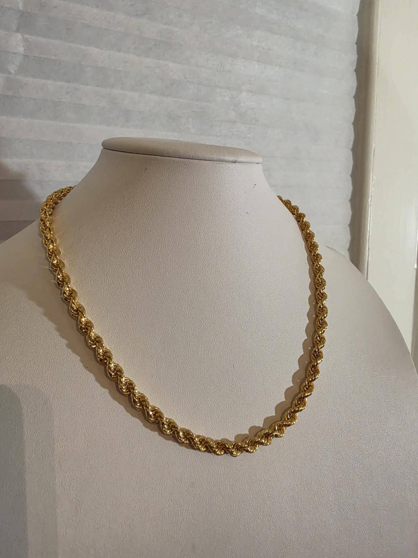 Gold Rope Chain Necklace for Women | 18 Inch 925 Sterling Silver | 5mm Thick Gold Plated Rope Chain