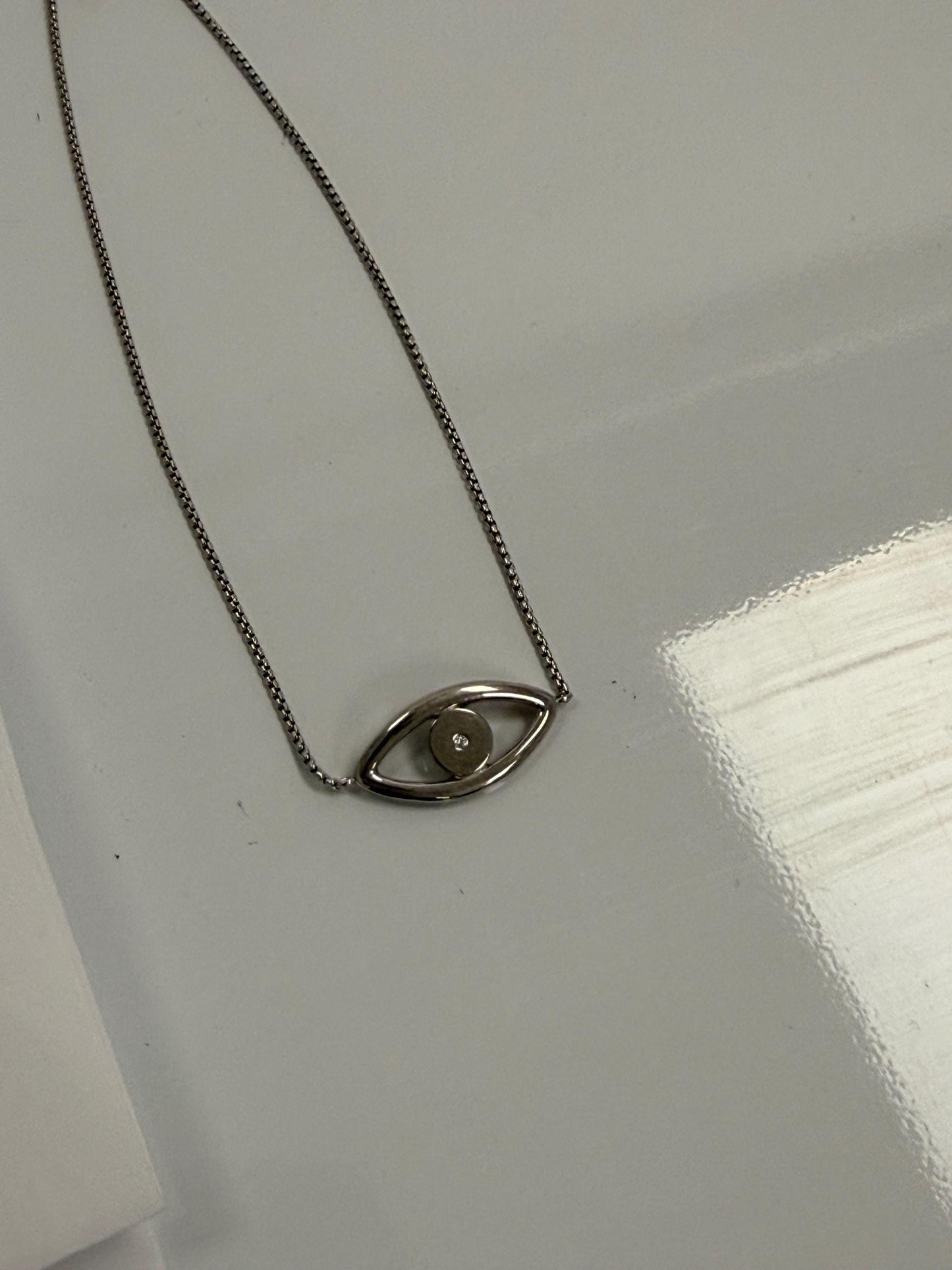 Sterling Silver Minimalist Evil Eye Bracelet | 925 Silver | Dainty Chain | 9 Inch | Everyday