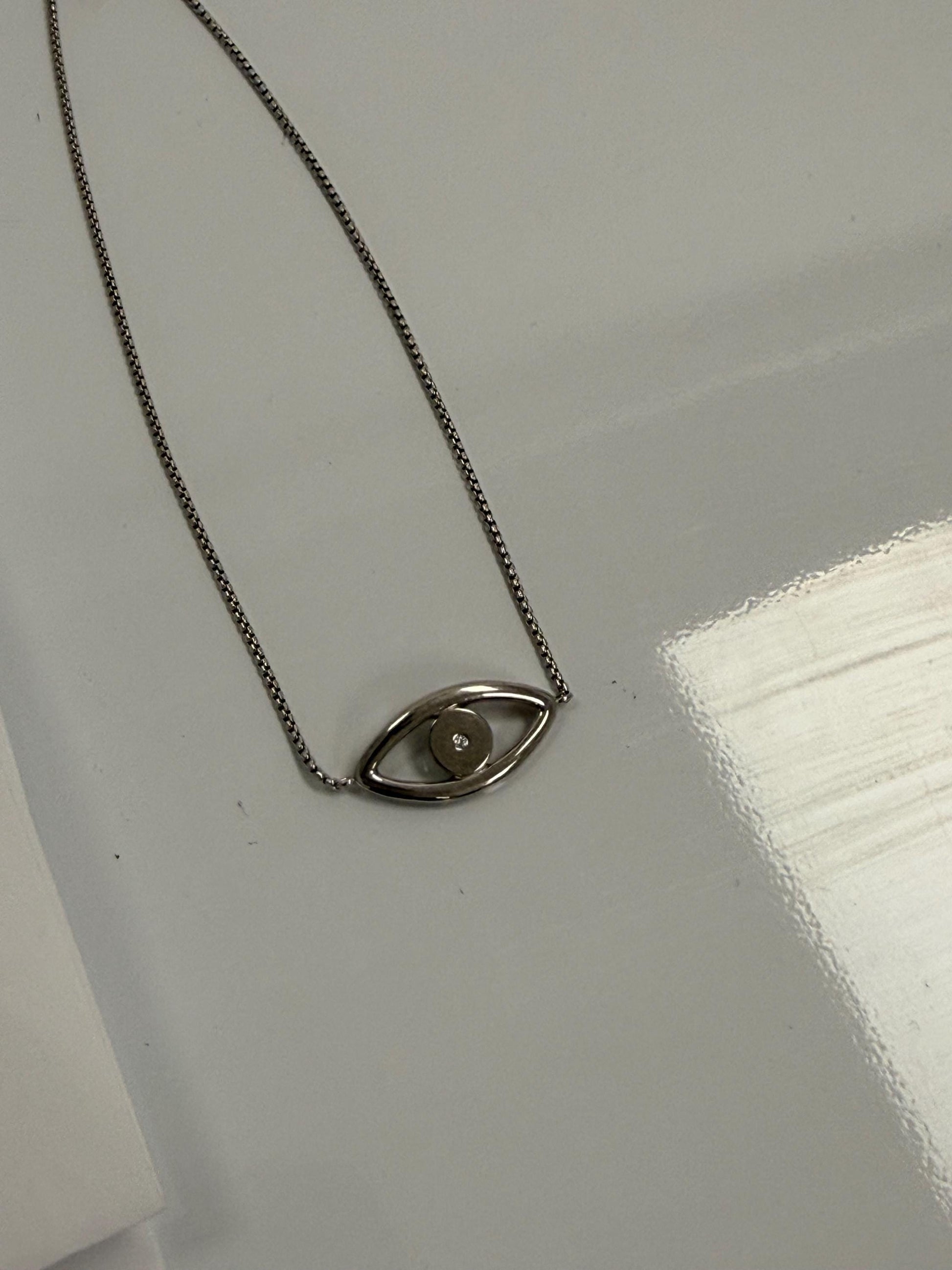 Sterling Silver Minimalist Evil Eye Bracelet | 925 Silver | Dainty Chain | 9 Inch | Everyday