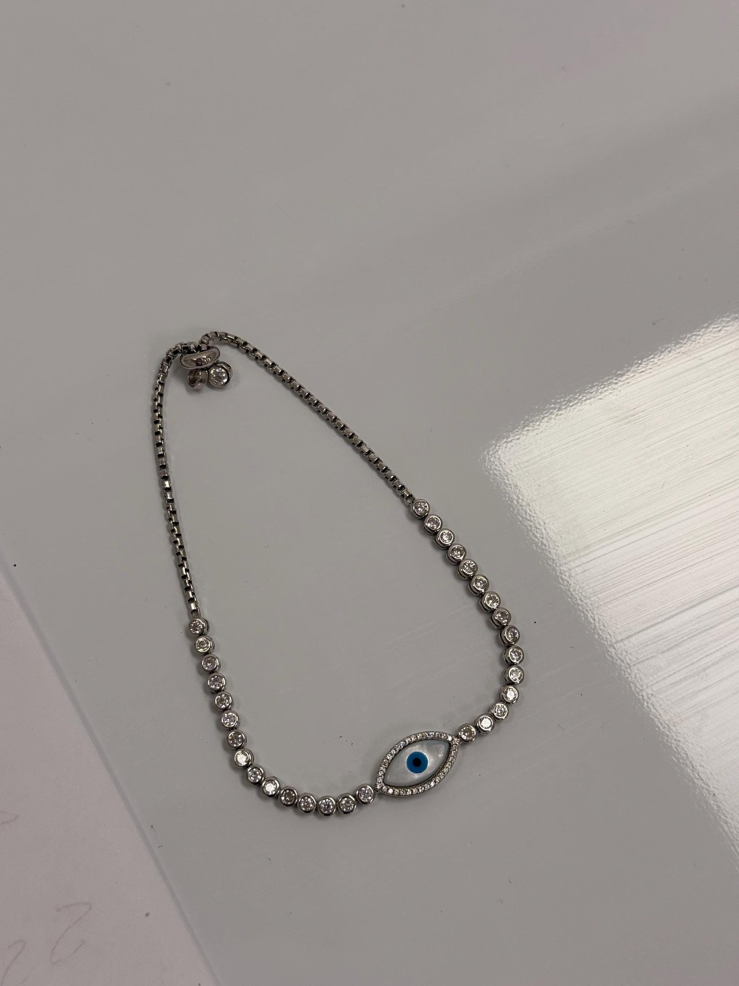 Sterling Silver Evil Eye Tennis Bracelet | 925 Silver | Mother of Pearl | CZ | 10 Inch
