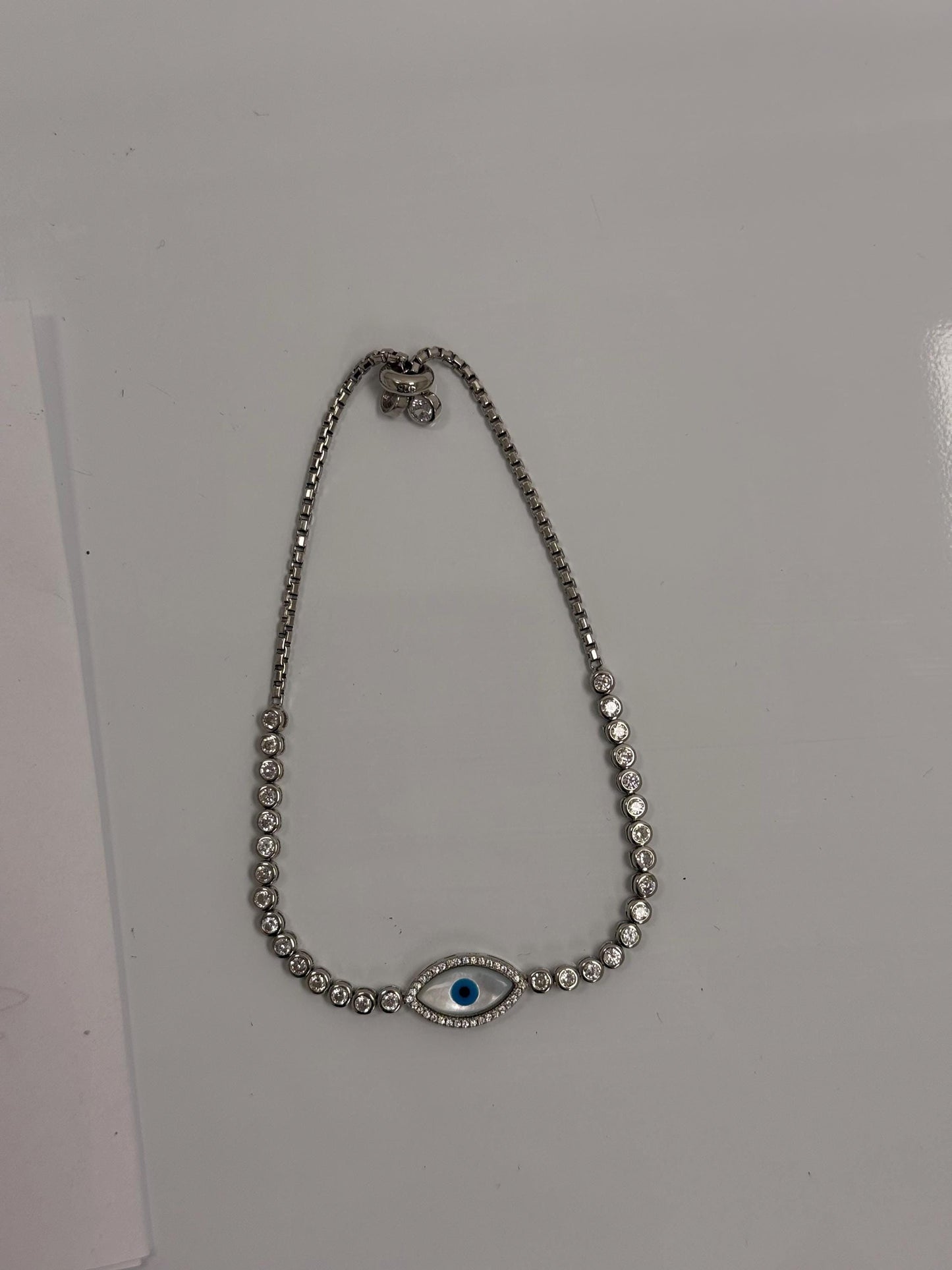 Sterling Silver Evil Eye Tennis Bracelet | 925 Silver | Mother of Pearl | CZ | 10 Inch