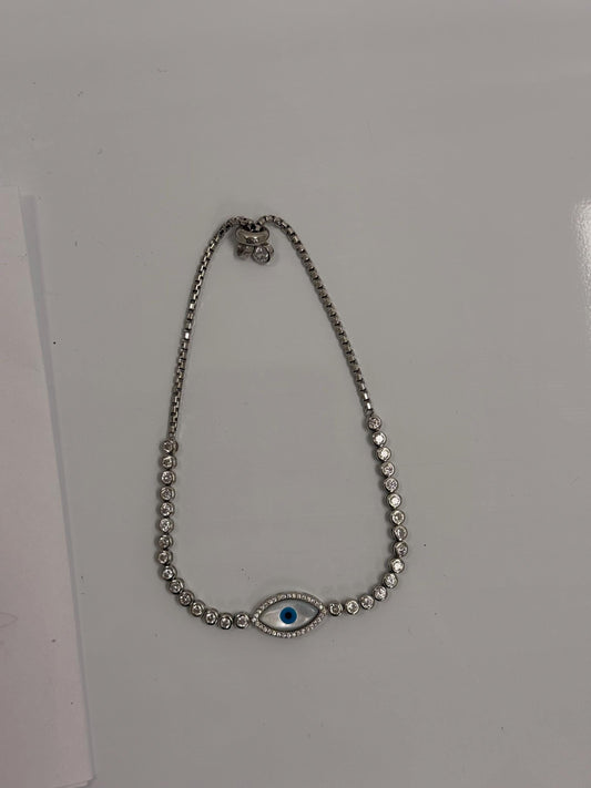 Sterling Silver Evil Eye Tennis Bracelet | 925 Silver | Mother of Pearl | CZ | 10 Inch