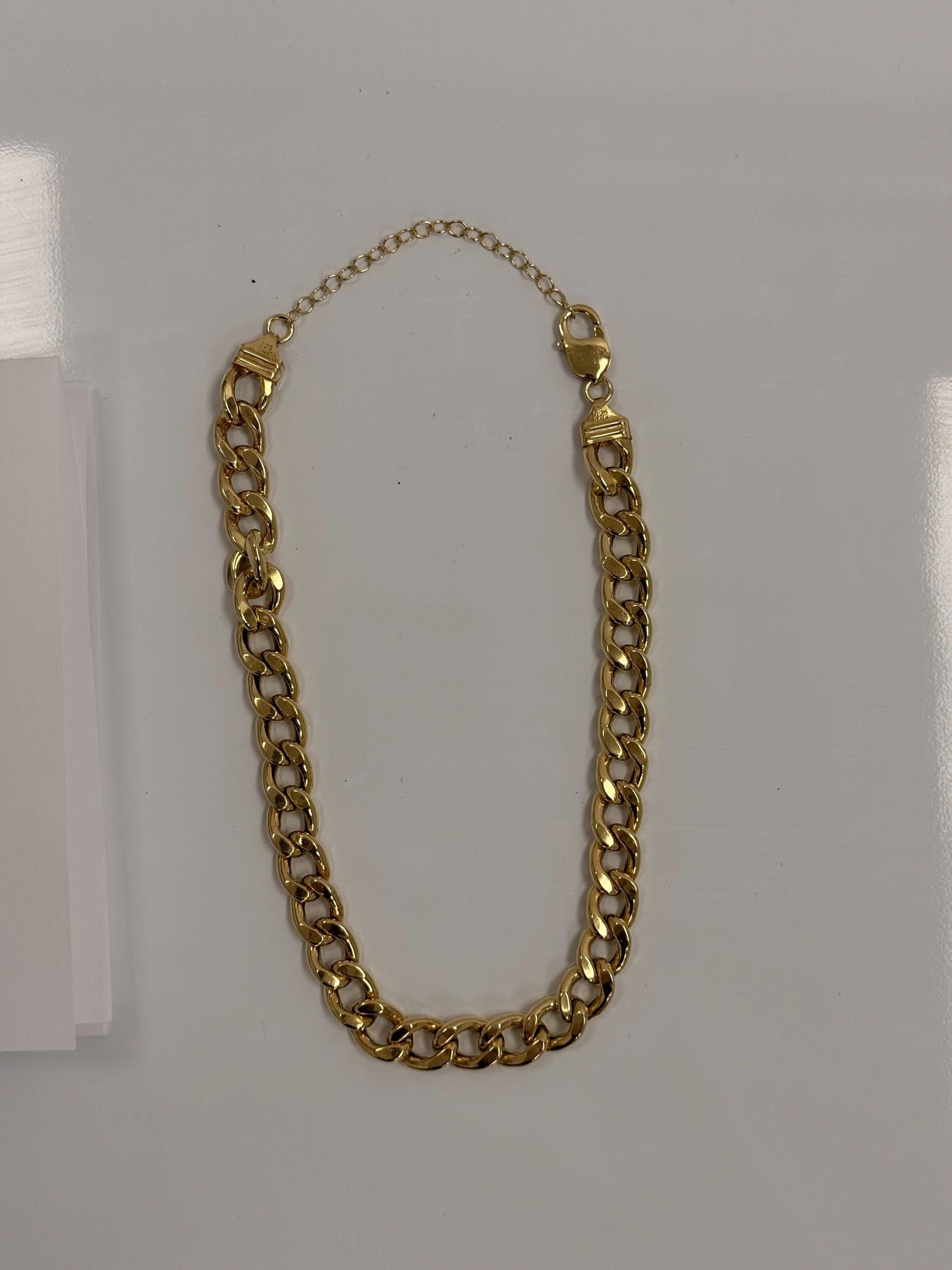 Gold Plated Cuban Link Chain Necklace | 925 Sterling Silver | 17 Inch | 11.2mm | Women's Choker