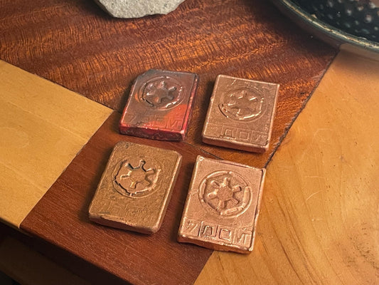 Hand Cast Copper Imperial Credits (Set of 4) | Sand Cast Copper Bars | Sci-Fi Inspired Metal | Handmade Copper Art