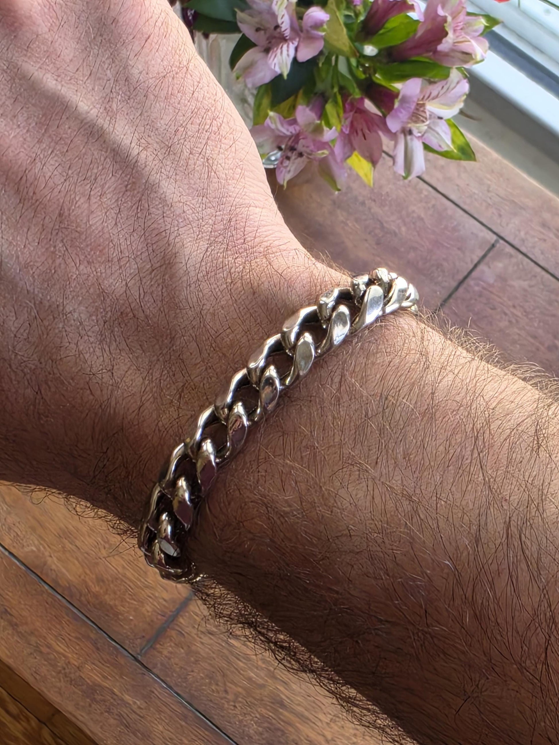 9 Inch Sterling Silver Cuban Link Bracelet | Heavy Italian Cut 925 Silver | Men's Chunky Chain Bracelet