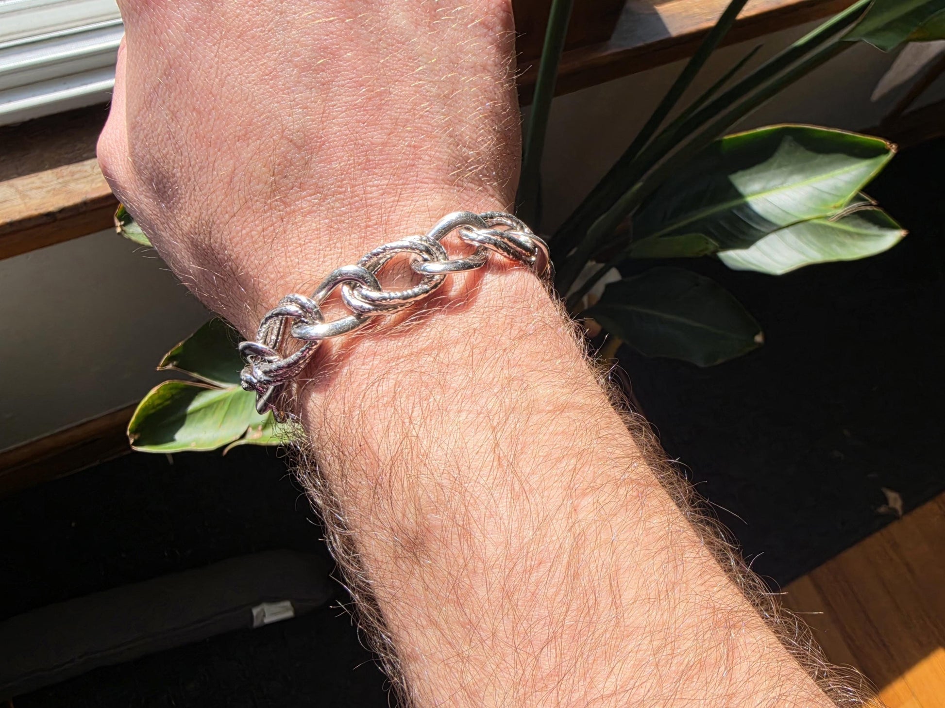 8 Inch Sterling Silver Hammered Oval Link Bracelet | Italian 925 Silver | Chunky Artisan Statement Bracelet