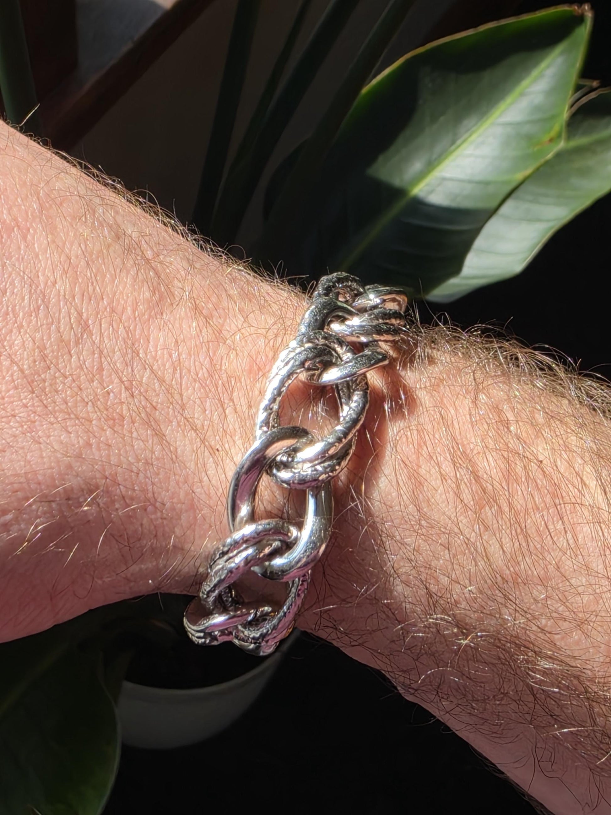 8 Inch Sterling Silver Hammered Oval Link Bracelet | Italian 925 Silver | Chunky Artisan Statement Bracelet