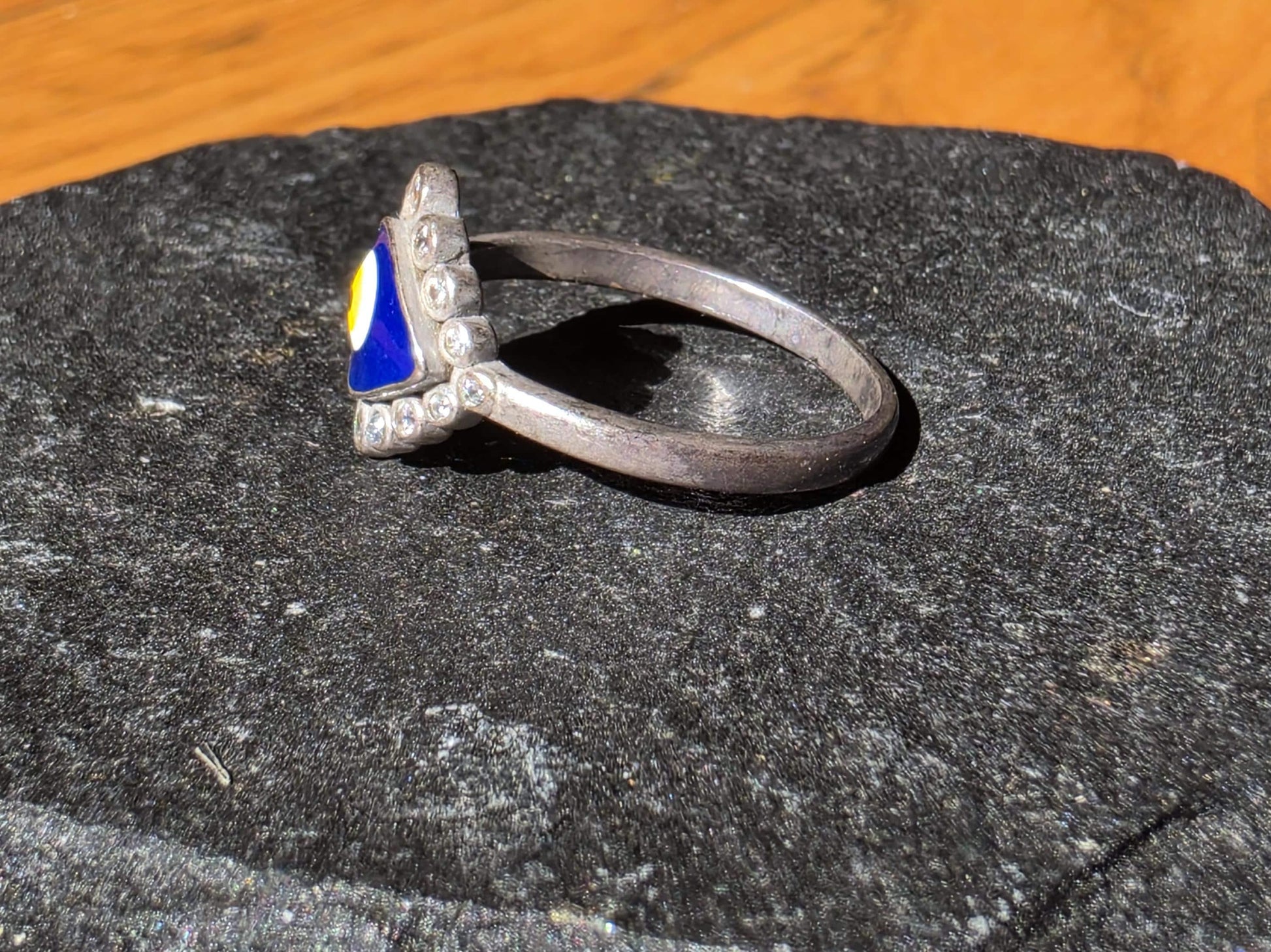 Sterling Silver Evil Eye Ring | Blue Enamel CZ Halo | 925 Silver | Multiple Sizes | Protection Ring