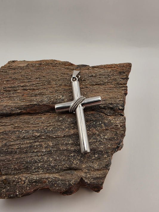 Sterling Silver Cross Pendant with Rope Wrap Detail 925 Polished Christian Necklace Charm Religious Faith Jewelry Gift