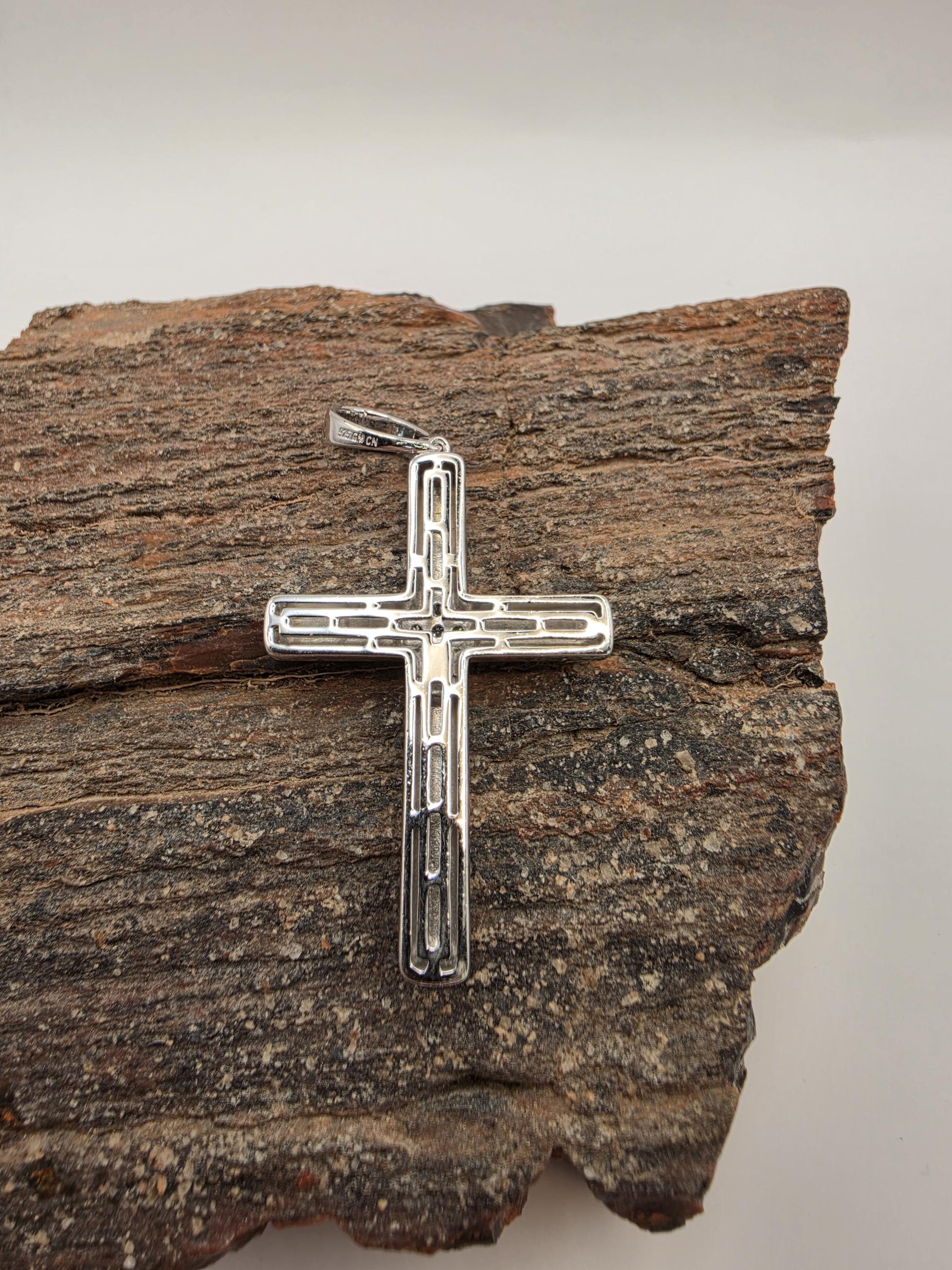 Sterling Silver Cross Pendant with CZ Accent 925 Polished Christian Necklace Religious Faith Charm Baptism Gift Jewelry