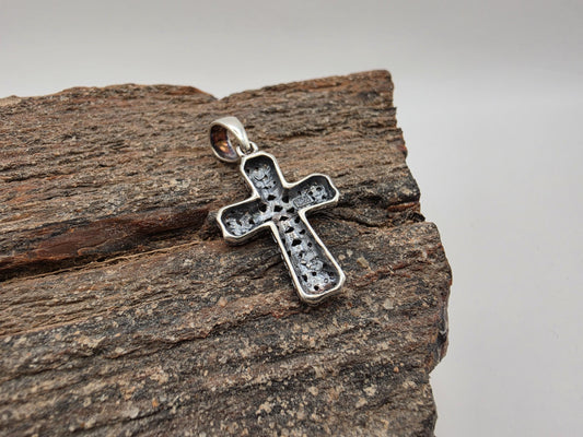 Sterling Silver Cross Pendant with Beaded Chain Link Center Design 925 Christian Necklace Religious Faith Charm Jewelry Gift