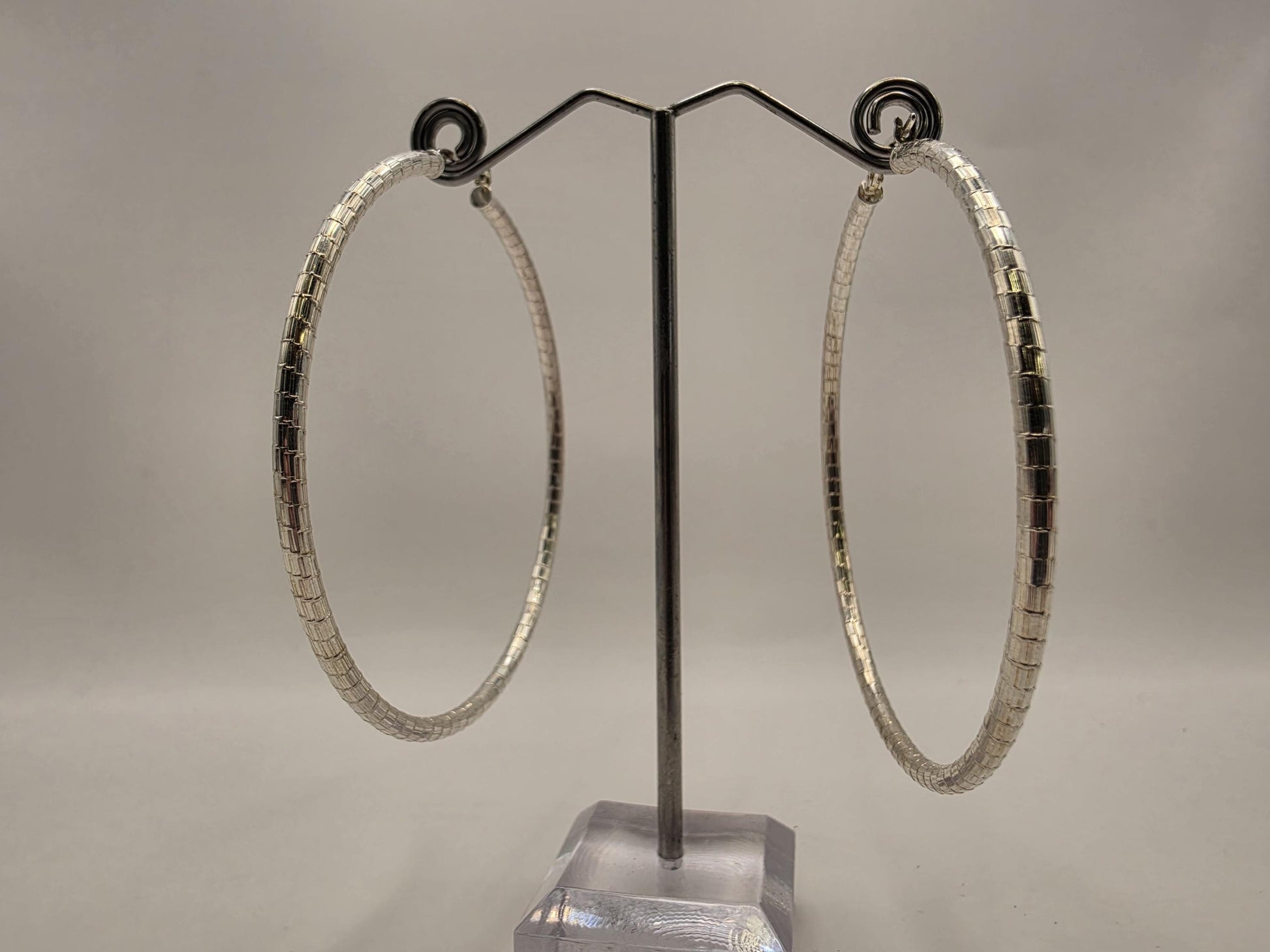 Sterling Silver Large Diamond Cut Hoop Earrings 2.75" 925 Statement Lightweight Textured Polished Jewelry Gift for Her