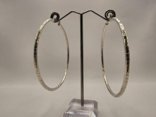 Sterling Silver Large Diamond Cut Hoop Earrings 2.75" 925 Statement Lightweight Textured Polished Jewelry Gift for Her