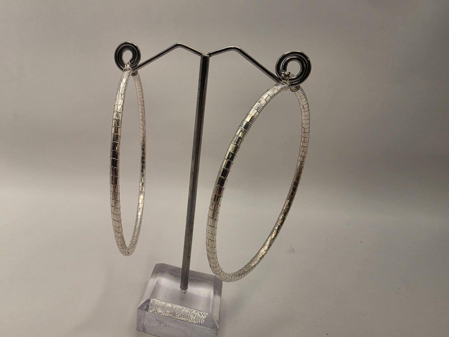 Sterling Silver Large Diamond Cut Hoop Earrings 2.75" 925 Statement Lightweight Textured Polished Jewelry Gift for Her