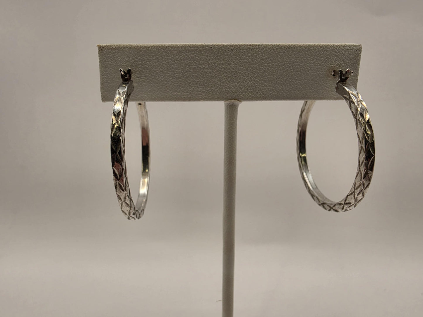 Sterling Silver Diamond Cut Hoop Earrings 1.25" 925 Patterned Textured Everyday Classic Jewelry Gift for Her Womens