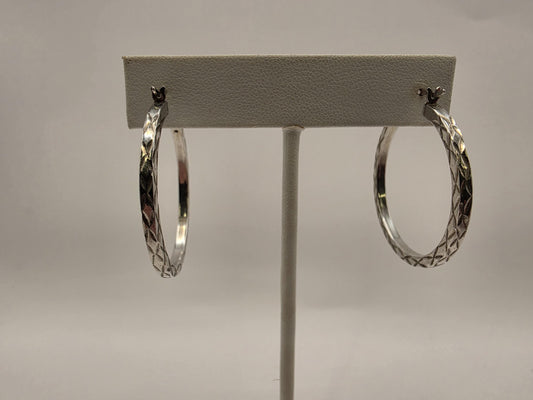 Sterling Silver Diamond Cut Hoop Earrings 1.25" 925 Patterned Textured Everyday Classic Jewelry Gift for Her Womens