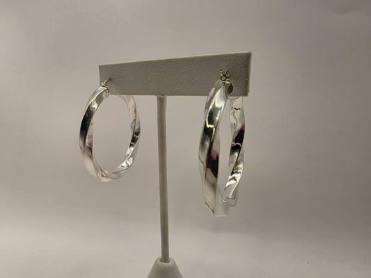 Sterling Silver Wide Twisted Hoop Earrings 1.75" 925 Polished Chunky Spiral Statement Bold Modern Jewelry Gift for Her