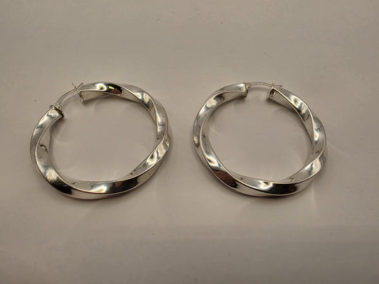 Sterling Silver Wide Twisted Hoop Earrings 1.75" 925 Polished Chunky Spiral Statement Bold Modern Jewelry Gift for Her
