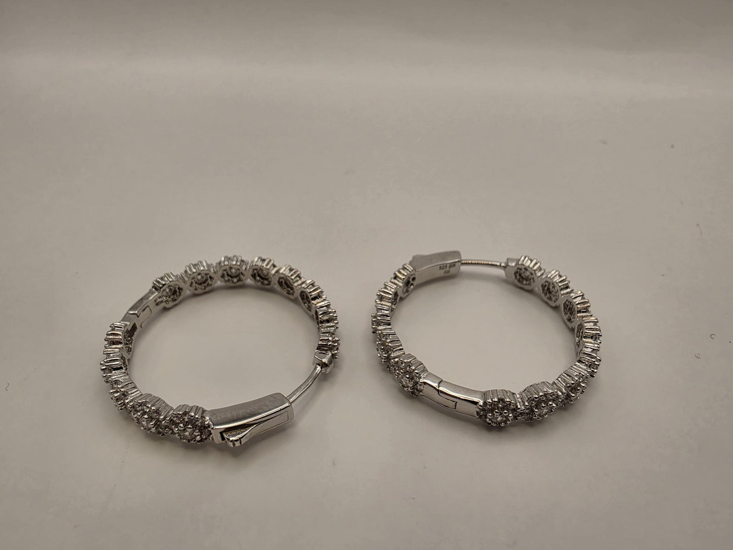 Sterling Silver CZ Inside Out Hoop Earrings 1" 925 Pave Sparkle Tennis Style Round Statement Jewelry Gift for Her