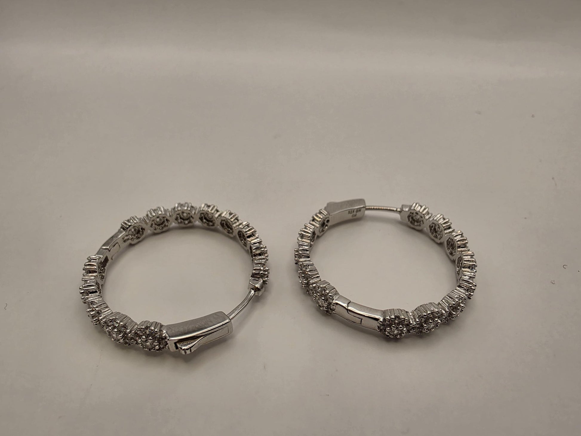 Sterling Silver CZ Inside Out Hoop Earrings 1" 925 Pave Sparkle Tennis Style Round Statement Jewelry Gift for Her