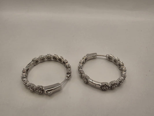 Sterling Silver CZ Inside Out Hoop Earrings 1" 925 Pave Sparkle Tennis Style Round Statement Jewelry Gift for Her