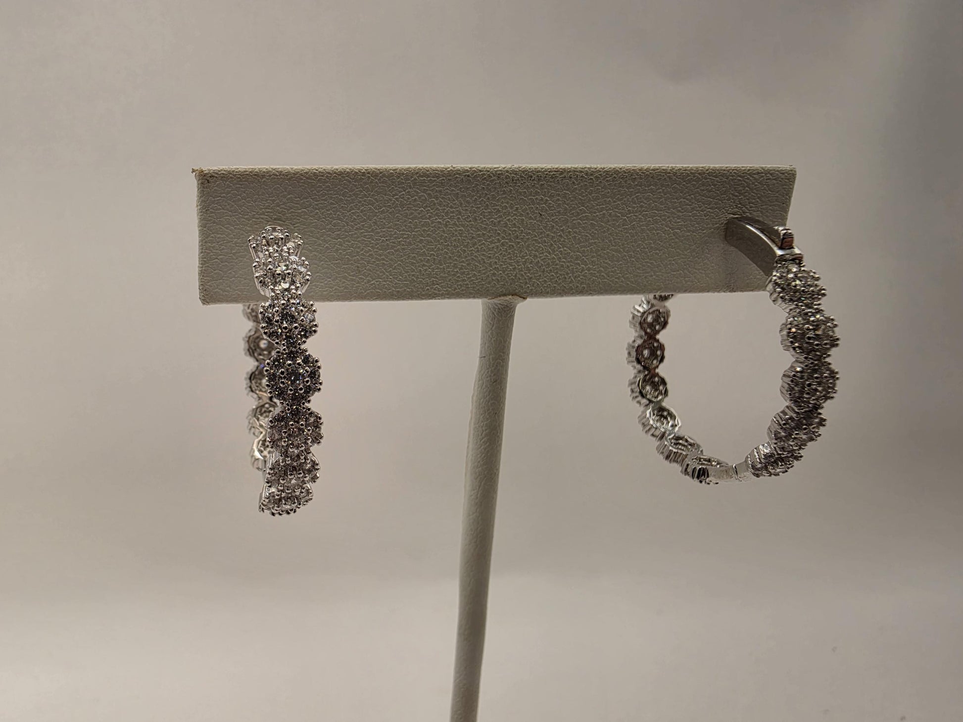 Sterling Silver CZ Inside Out Hoop Earrings 1" 925 Pave Sparkle Tennis Style Round Statement Jewelry Gift for Her