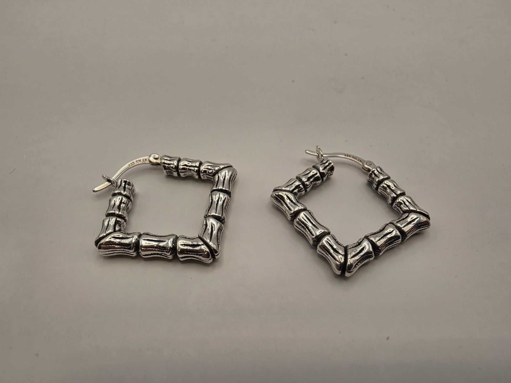 Sterling Silver Square Bamboo Hoop Earrings 1" 925 Vintage 90s Style Statement Door Knocker Jewelry Gift for Her Womens