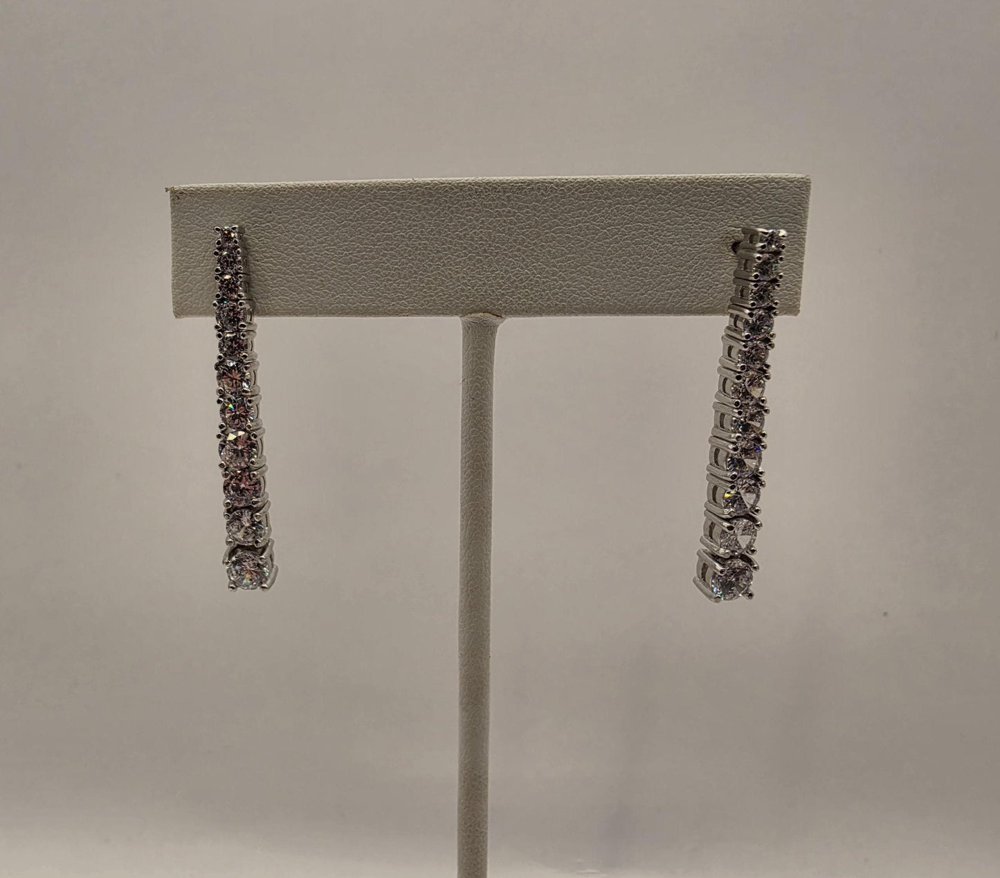 Sterling Silver CZ Tennis Drop Earrings 1.5" 925 Pave Linear Bar Statement Bridal Wedding Jewelry Gift for Her Womens