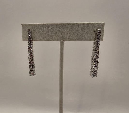 Sterling Silver CZ Tennis Drop Earrings 1.5" 925 Pave Linear Bar Statement Bridal Wedding Jewelry Gift for Her Womens