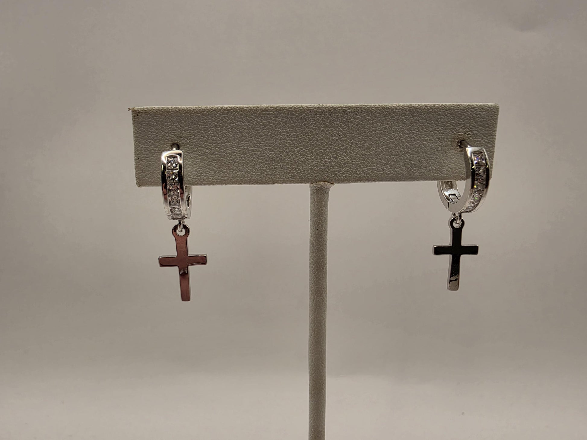 Sterling Silver CZ Cross Huggie Drop Earrings 925 Pave Christian Religious Faith Dangle Jewelry Gift for Her Baptism