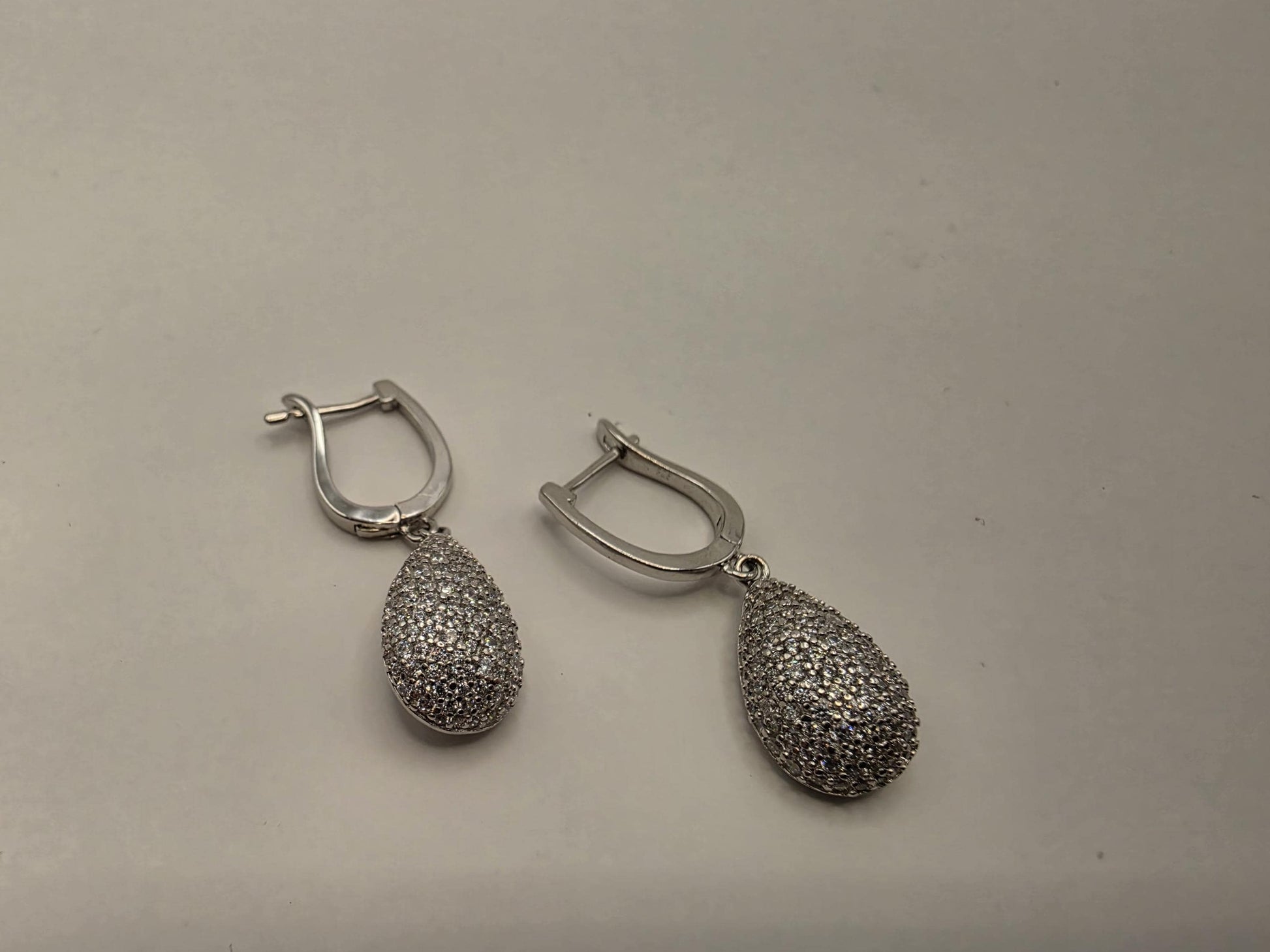 Sterling Silver CZ Pave Teardrop Drop Huggie Earrings 925 Bridal Wedding Sparkle Elegant Jewelry Gift for Her Womens