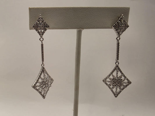 Sterling Silver Art Deco CZ Kite Drop Earrings 925 Marquise Pave Vintage Style Bridal Wedding Jewelry Gift for Her
