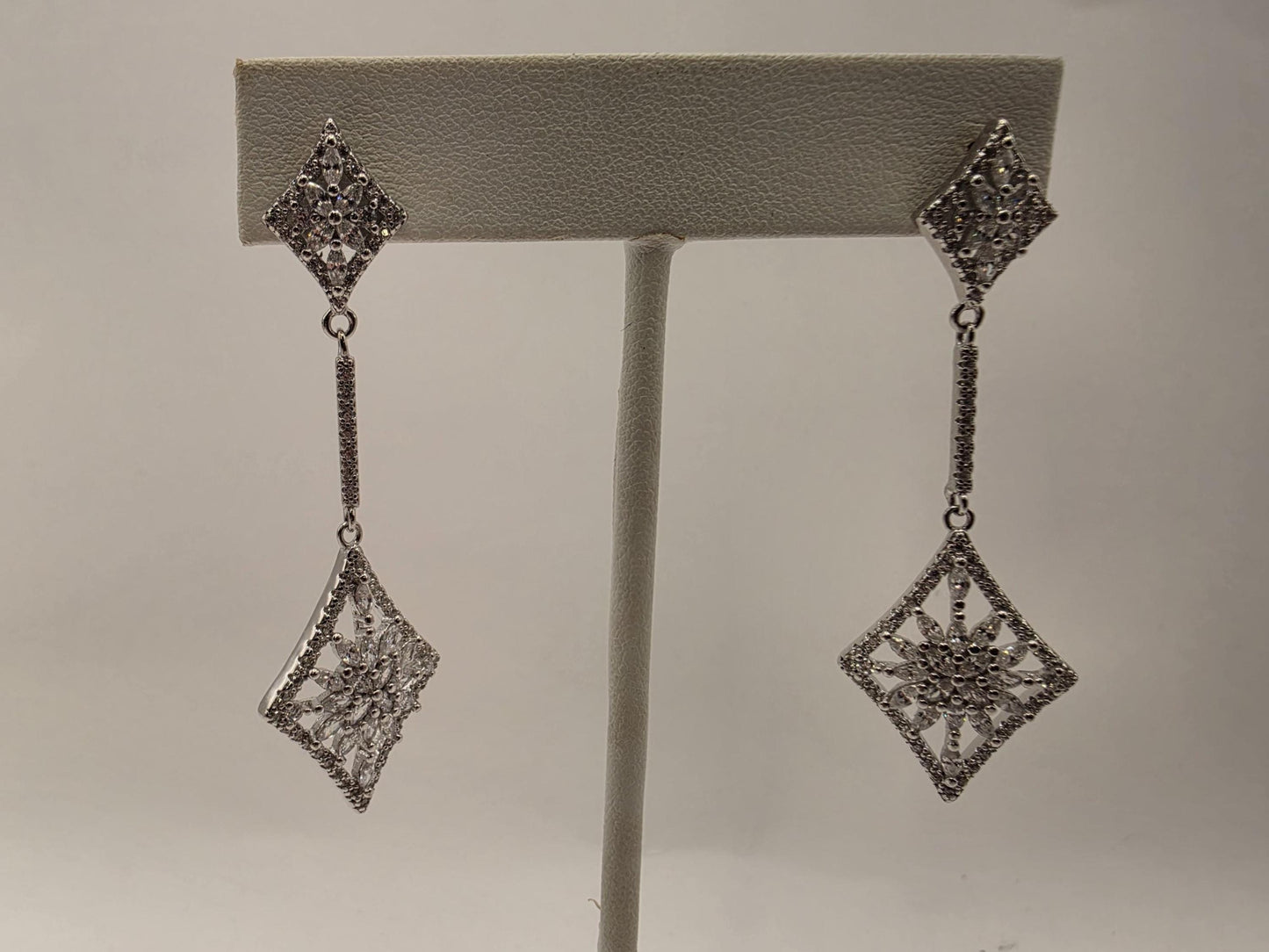 Sterling Silver Art Deco CZ Kite Drop Earrings 925 Marquise Pave Vintage Style Bridal Wedding Jewelry Gift for Her