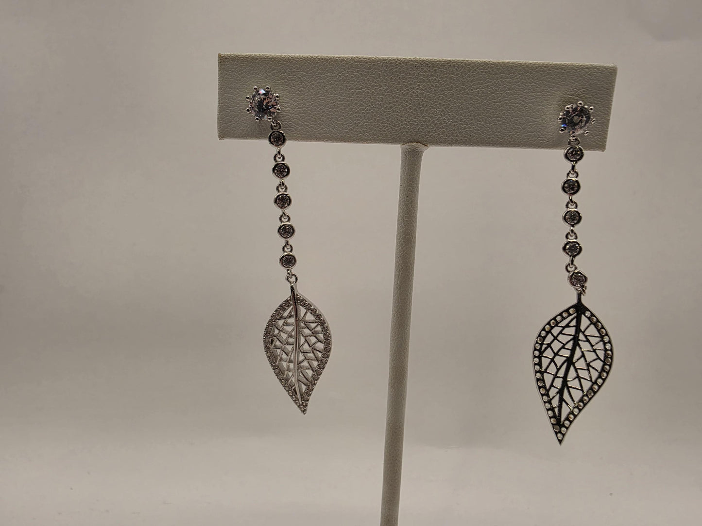 Sterling Silver CZ Leaf Filigree Drop Earrings 925 Pave Nature Botanical Dangle Elegant Jewelry Gift for Her Womens