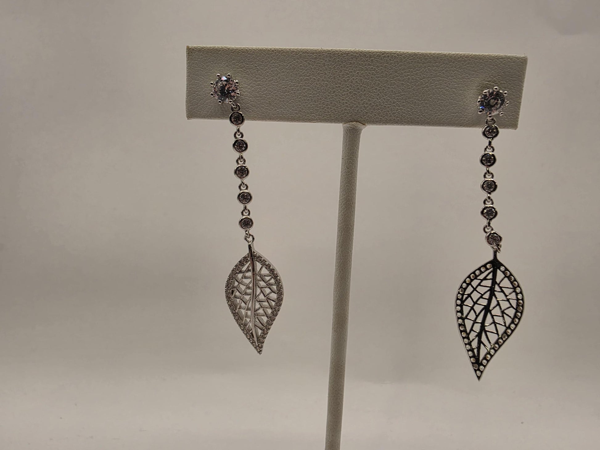 Sterling Silver CZ Leaf Filigree Drop Earrings 925 Pave Nature Botanical Dangle Elegant Jewelry Gift for Her Womens