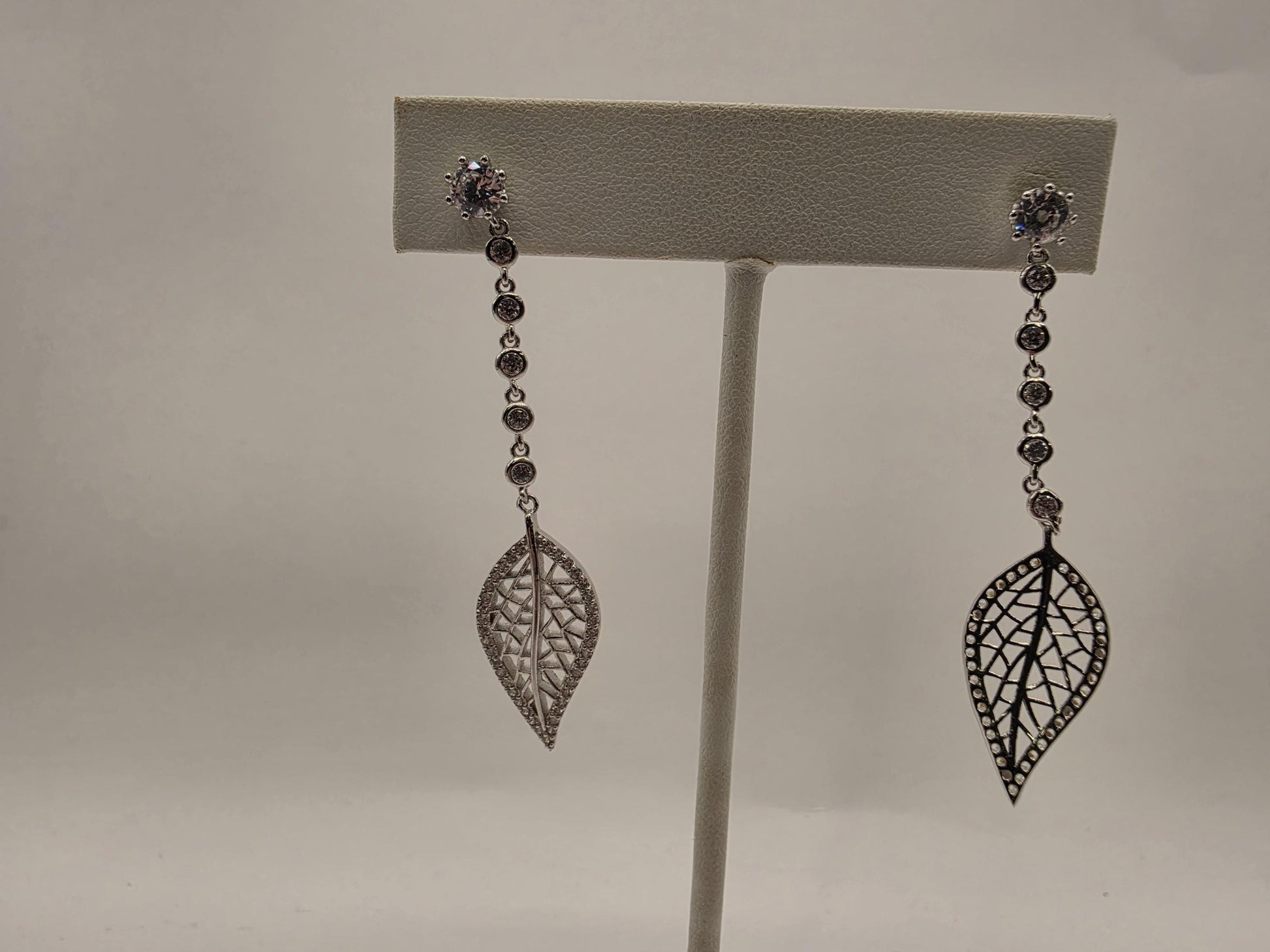 Sterling Silver CZ Leaf Filigree Drop Earrings 925 Pave Nature Botanical Dangle Elegant Jewelry Gift for Her Womens