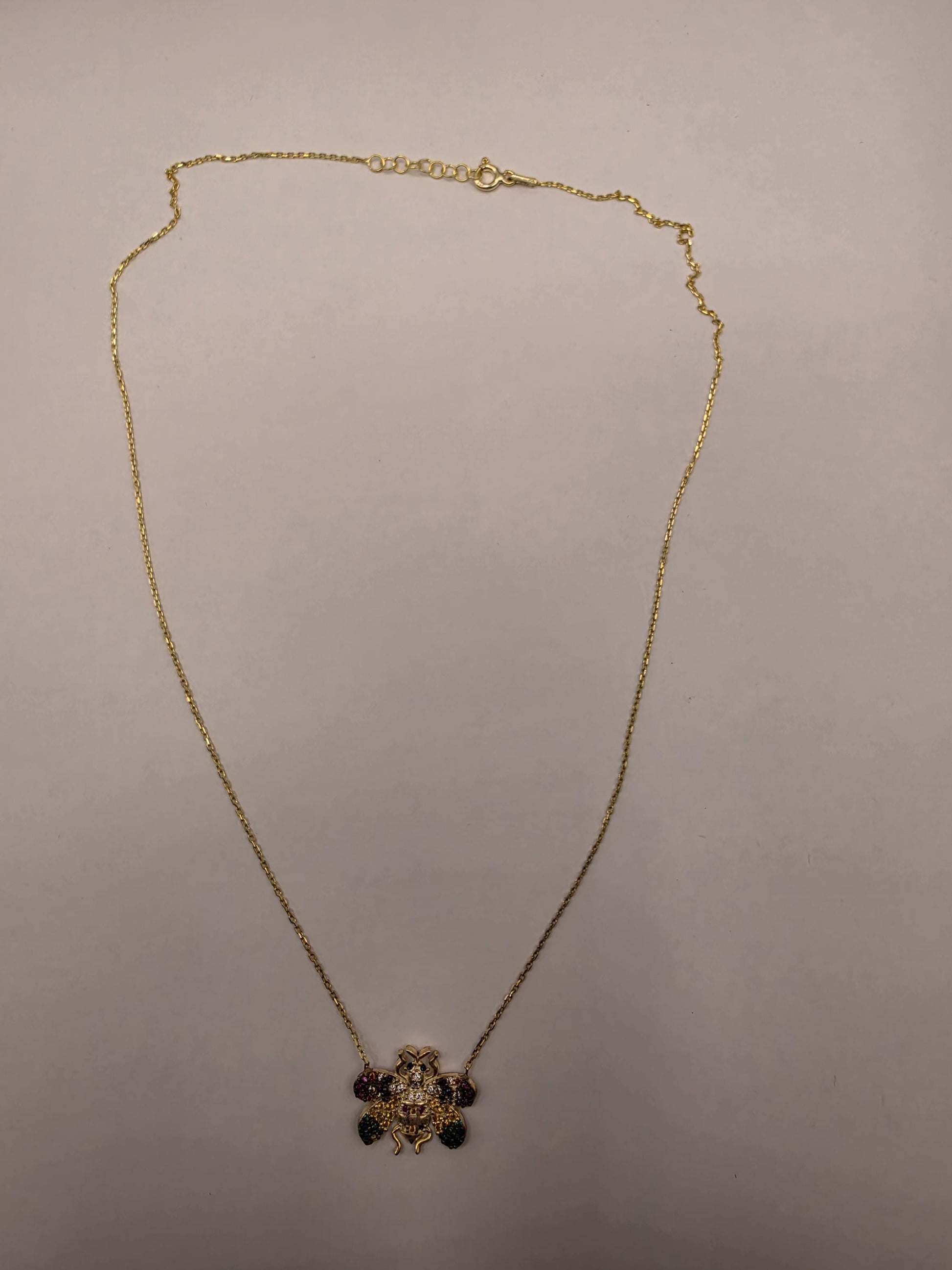 Gold Plated Multicolor CZ Beetle Necklace | 925 Silver | 18 Inch Cable Chain | Bug Charm Pendant | .5 Inch