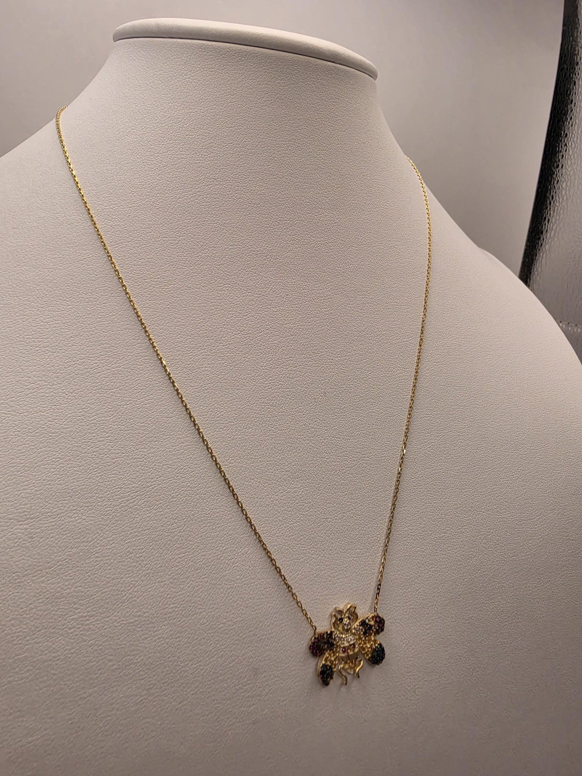 Gold Plated Multicolor CZ Beetle Necklace | 925 Silver | 18 Inch Cable Chain | Bug Charm Pendant | .5 Inch | Layering Necklace