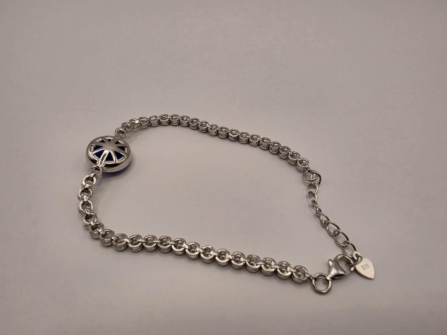 925 Sterling Silver Evil Eye CZ Tennis Bracelet | 8" | Navy Enamel Center | Crystal Chain | Protection Jewelry | Gift for Her