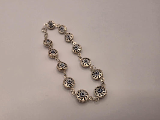 925 Sterling Silver Blue Evil Eye Sunburst Link Bracelet | 7.5" | 4.5mm | Protection Jewelry | Nazar | Minimalist | Gift for Her