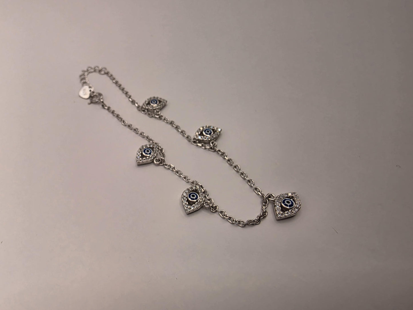925 Sterling Silver Evil Eye Charm Dangle Bracelet | 7.5" | CZ Halo Charms | Delicate Chain | Protection Jewelry | Gift for Her